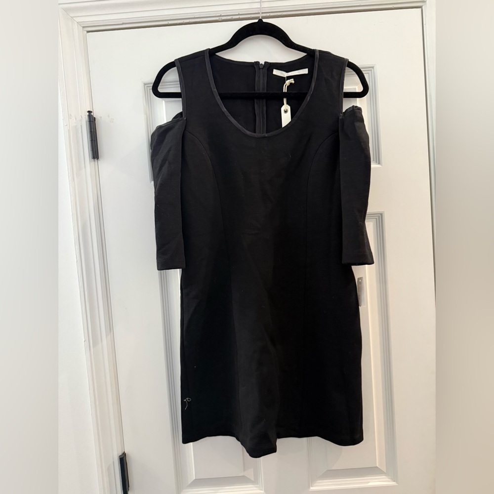 NWT JOHNATHAN SIMKHAI Wool Blend Black Cold Shoulder Mini Dress size Medium